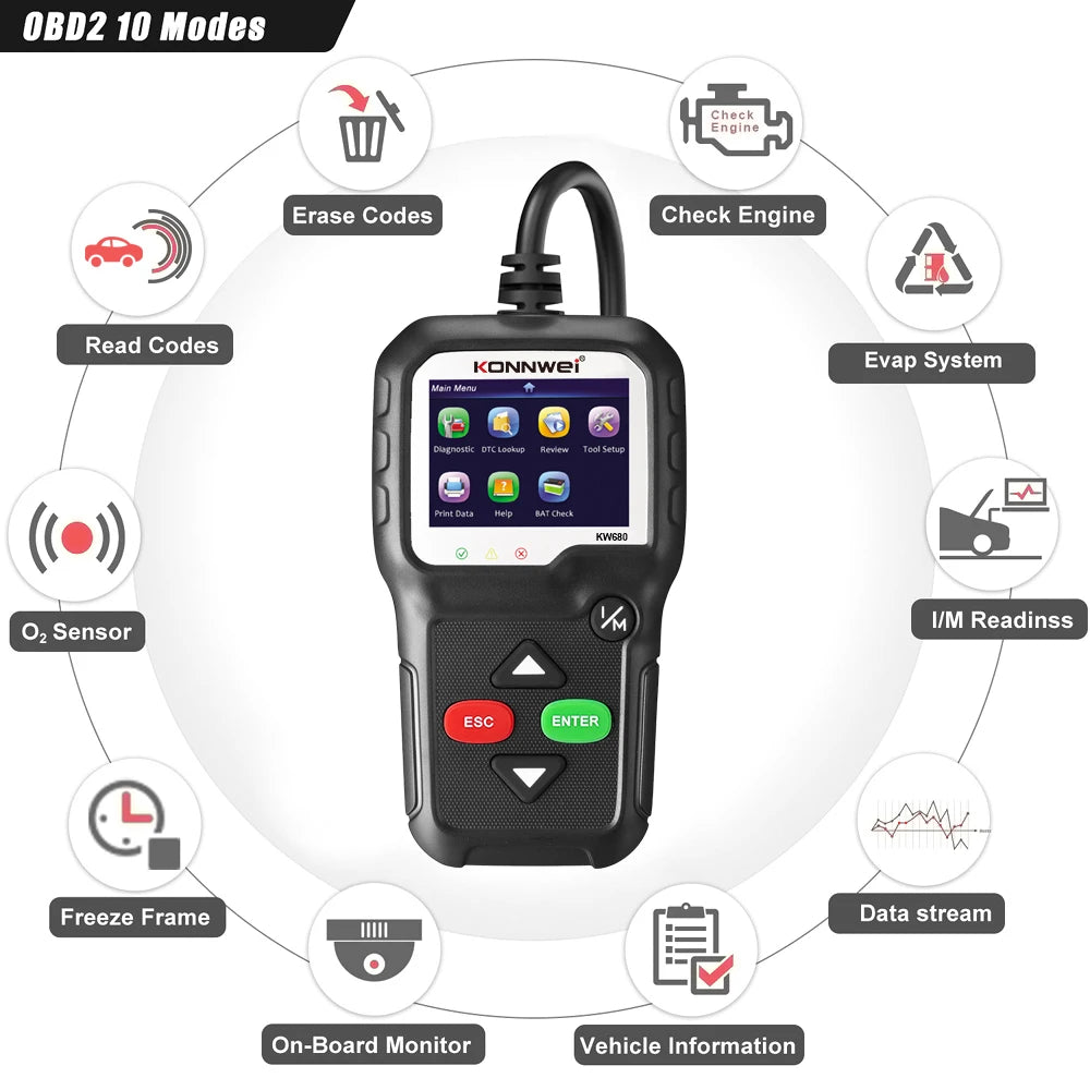 OBD2 Scanner Code Reader with 2.4 Color Screen Live Data O2 Sensor Test, Universal Auto Engine Scanner for 12V Cars