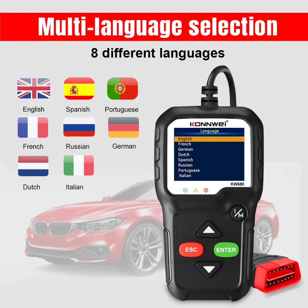 OBD2 Scanner Code Reader with 2.4 Color Screen Live Data O2 Sensor Test, Universal Auto Engine Scanner for 12V Cars