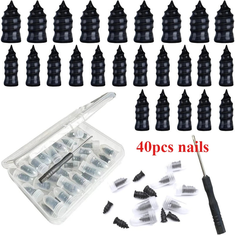 40PCS Tire Repair Kit - Rubber Nails & Screws for Fast Puncture Repair, Self-Service Tool for Car & Electromobile Tyre