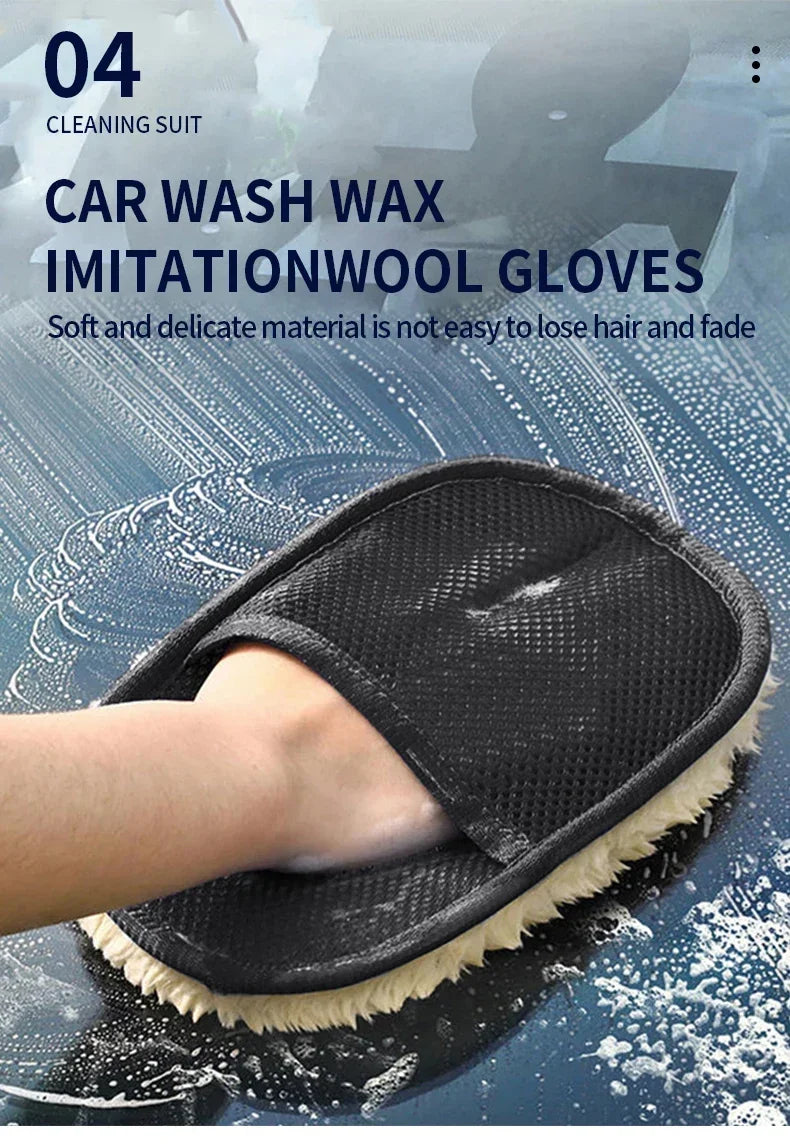 Car Cleaning Set with Detailing Brush Towel Glove - Auto Dashboard & Air Outlet Cleaning Tools Kit for Car Wash Accessories