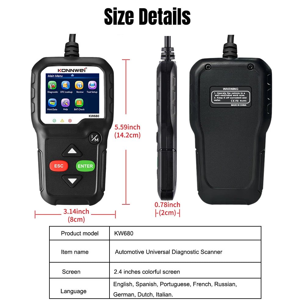 OBD2 Scanner Code Reader with 2.4 Color Screen Live Data O2 Sensor Test, Universal Auto Engine Scanner for 12V Cars