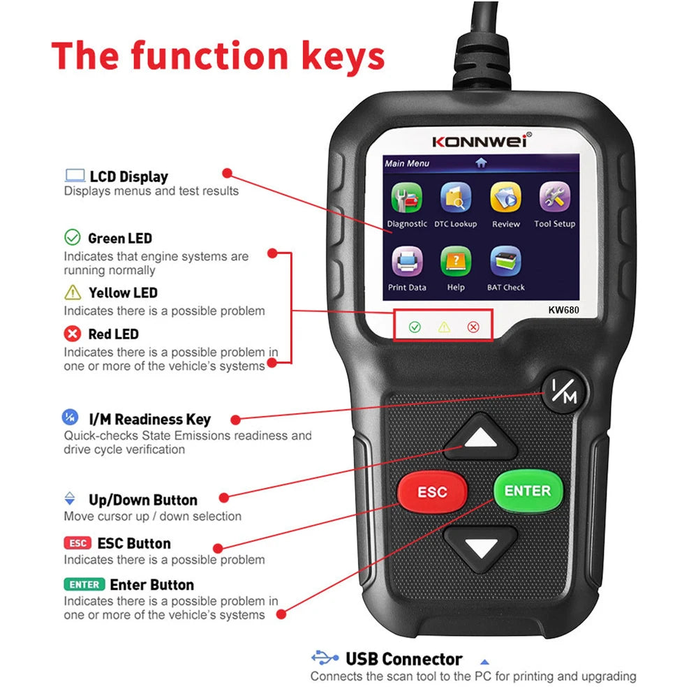 OBD2 Scanner Code Reader with 2.4 Color Screen Live Data O2 Sensor Test, Universal Auto Engine Scanner for 12V Cars