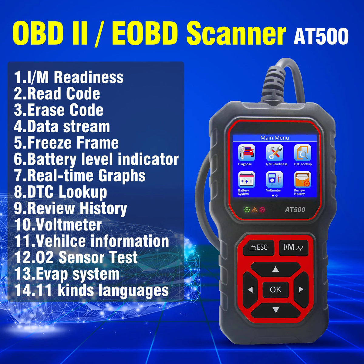 OBD2 Scanner Automotive AT500 Obd Code Reader Diagnostic Tools Read and Display Data For Universal Cars Car Check Engine Tool