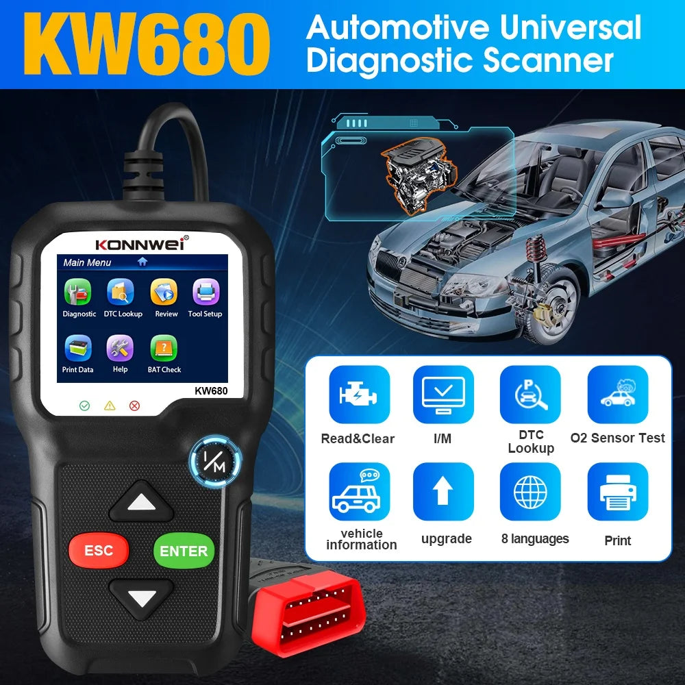 OBD2 Scanner Code Reader with 2.4 Color Screen Live Data O2 Sensor Test, Universal Auto Engine Scanner for 12V Cars