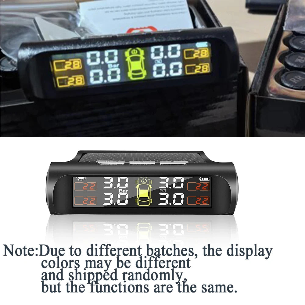 TPMS Solar Tire Pressure Sensor Car Tire Pressure Monitoring System with 4 Wheel Internal External Sensors TMPS
