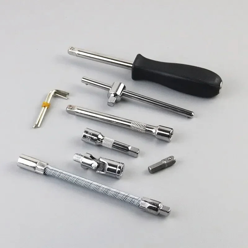 46Pcs Car Repair Tool Set, 1/4-Inch Drive Ratchet Wrench Kit, Metric Socket & Bit Set,Auto Maintenance Tools,for Car Maintenance