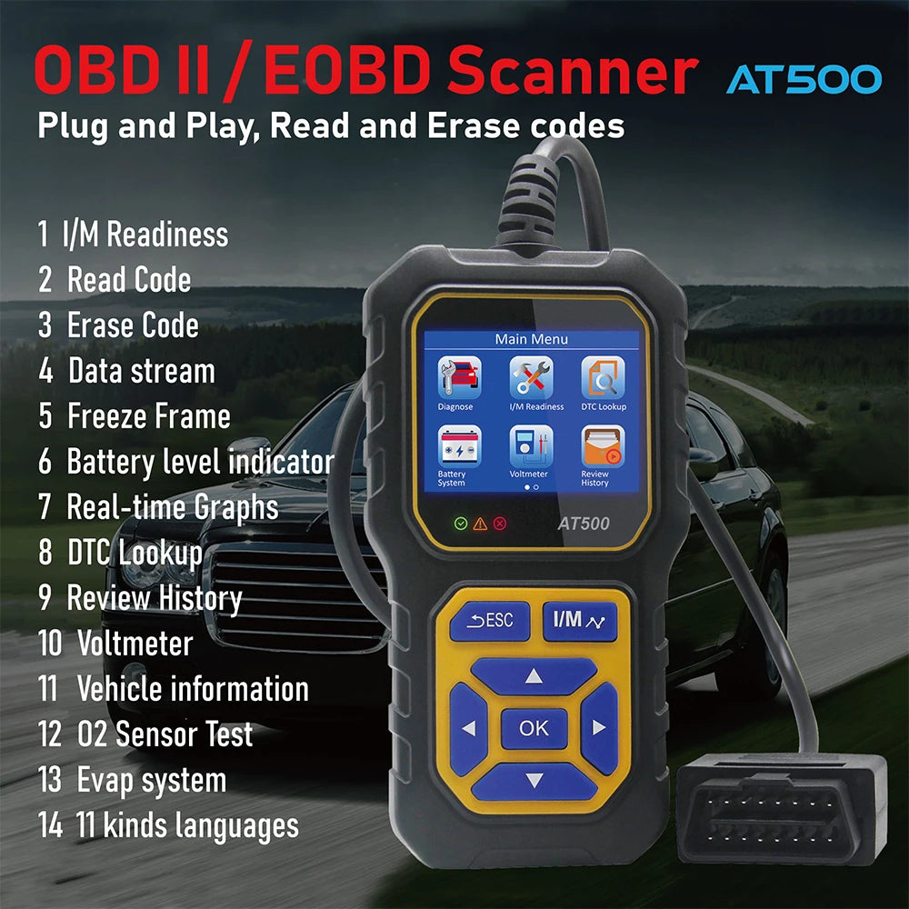 OBD2 Scanner Automotive AT500 Obd Code Reader Diagnostic Tools Read and Display Data For Universal Cars Car Check Engine Tool