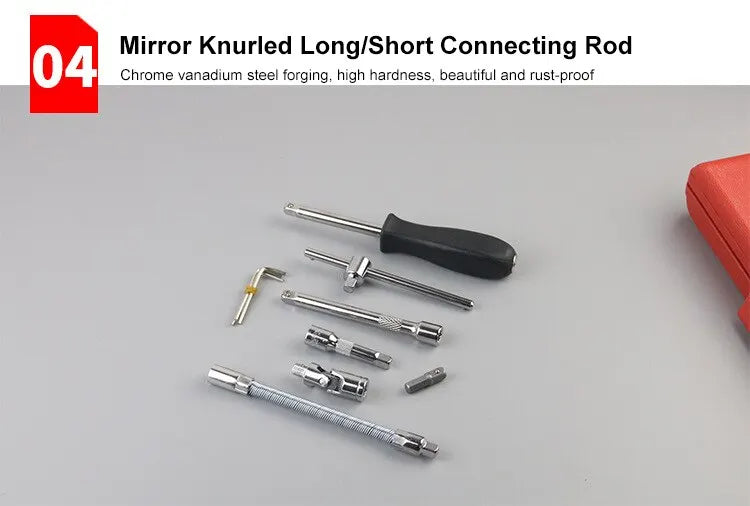46Pcs Car Repair Tool Set, 1/4-Inch Drive Ratchet Wrench Kit, Metric Socket & Bit Set,Auto Maintenance Tools,for Car Maintenance