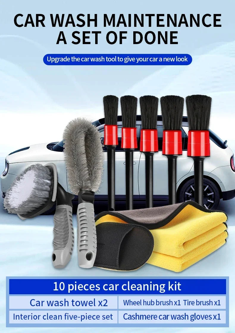 Car Cleaning Set with Detailing Brush Towel Glove - Auto Dashboard & Air Outlet Cleaning Tools Kit for Car Wash Accessories
